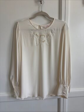 LC Lauren Conrad Cream Embroidered Long-Sleeve Top XL